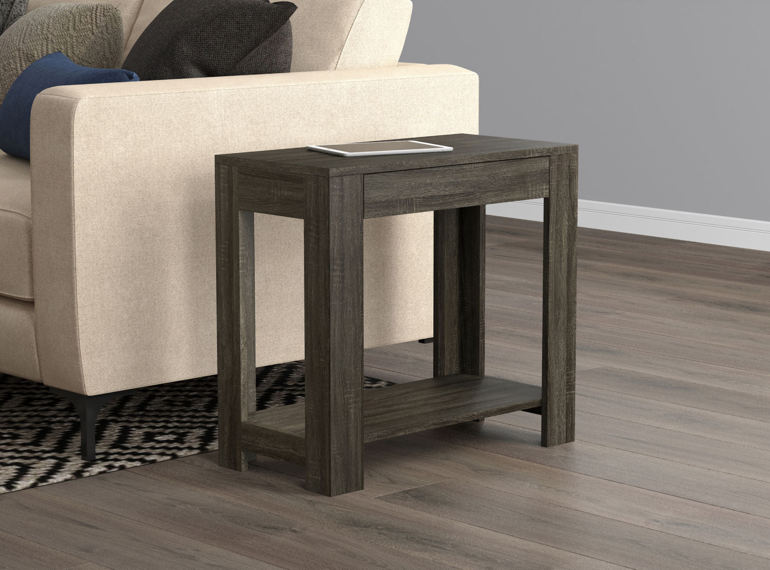 End Accent Table Dark Grey Wood 1 Drawer 1 Shelf - DecoElegance - End Accent Table