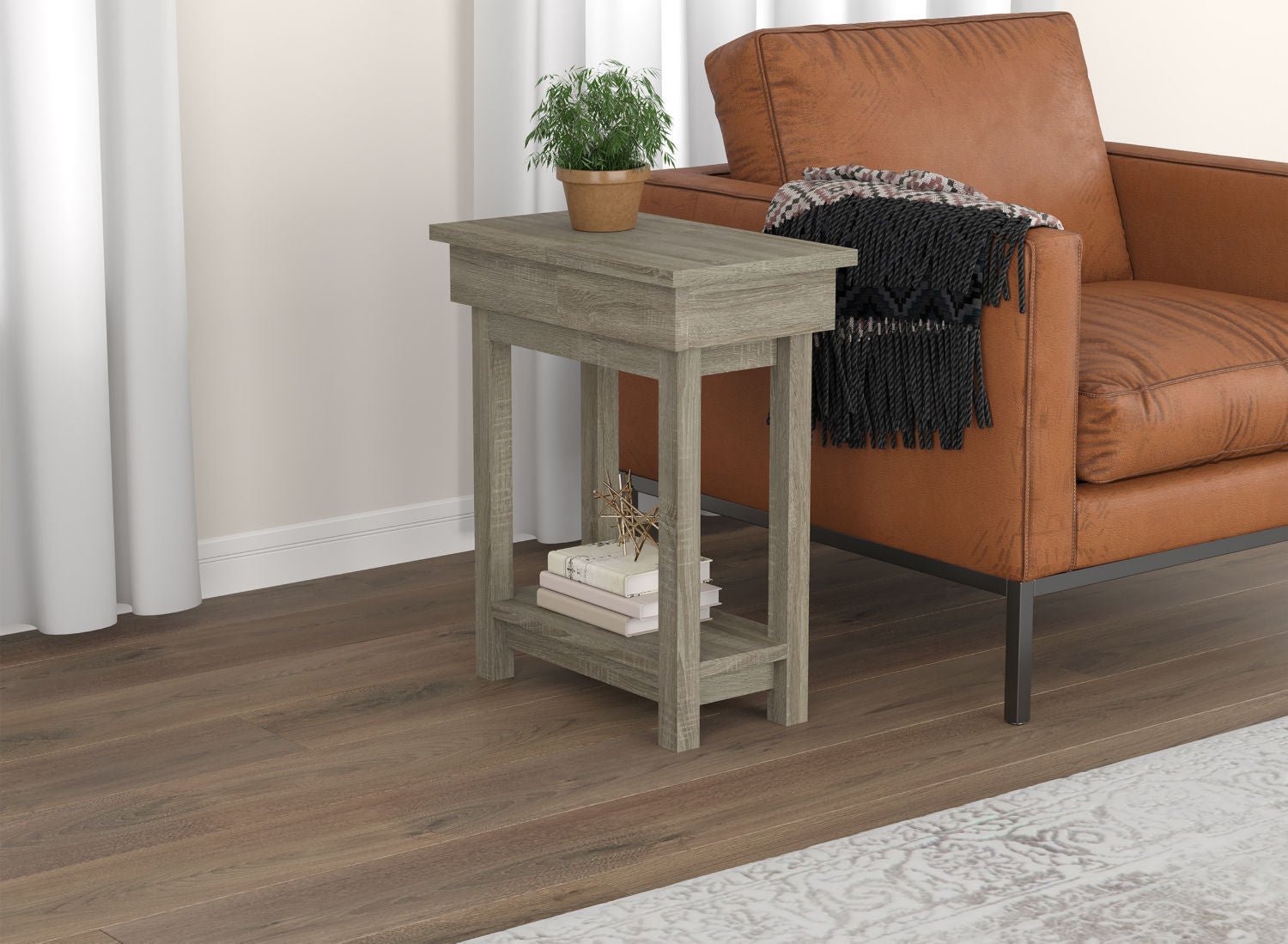 End Accent Table Dark Taupe Open Top Drawer - DecoElegance - End Accent Table