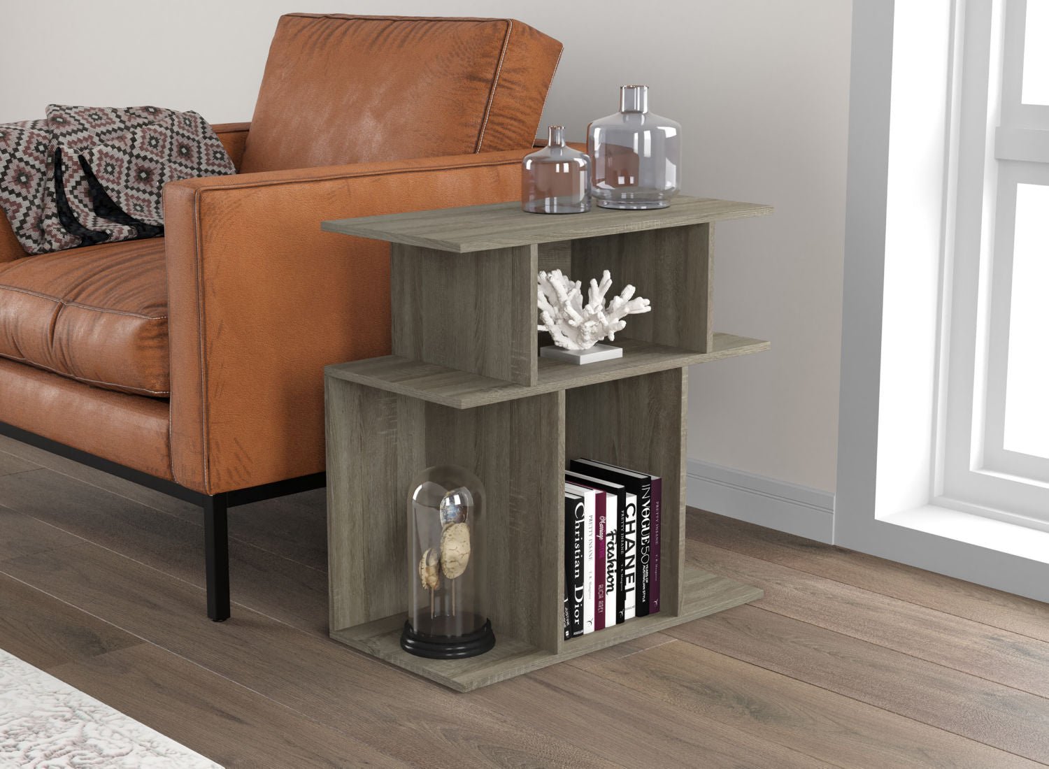 End Accent Table Dark Taupe Staggered Shelf - DecoElegance - End Accent Table