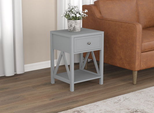 End Accent Table Light Grey 1 Drawer 1 Shelf - DecoElegance - End Accent Table