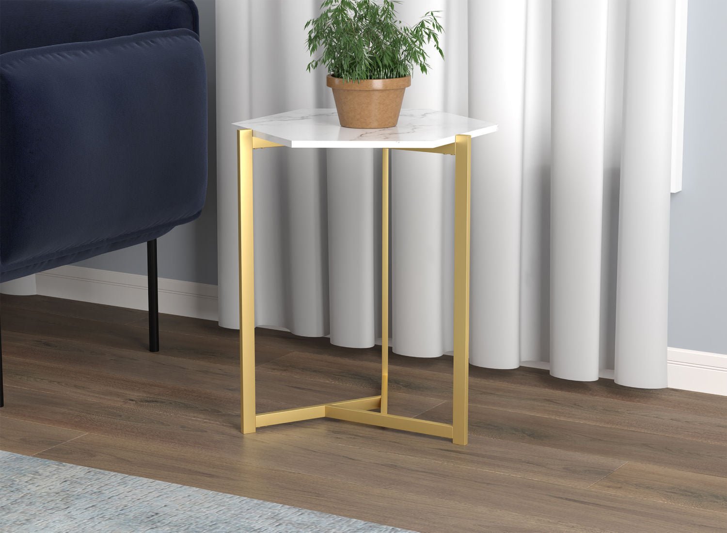 End Accent Table Marble Round Gold Metal - DecoElegance - End Accent Table