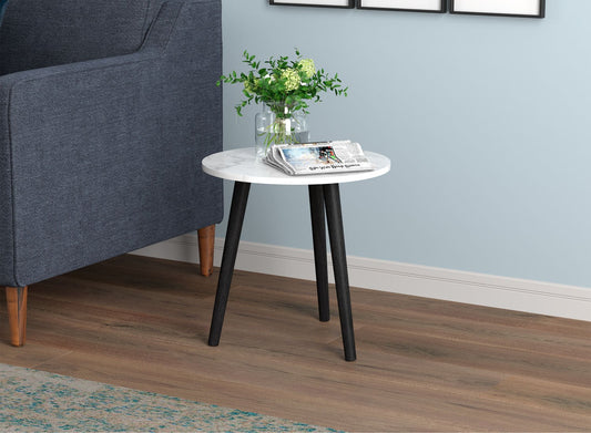 End Accent Table Round Marble Black Wood Base - DecoElegance - End Accent Table