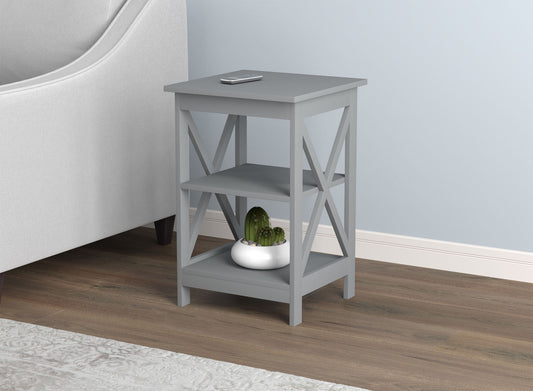 End Accent Table Square Light Grey 2 Shelves - DecoElegance - End Accent Table