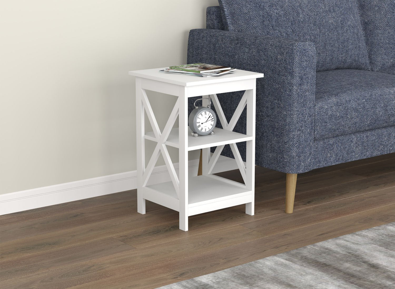 End Accent Table Square White 2 Shelves - DecoElegance - End Accent Table