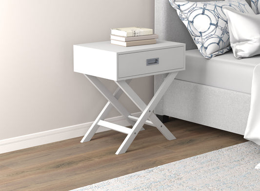 End Accent Table White 1 Drawer - DecoElegance - End Accent Table