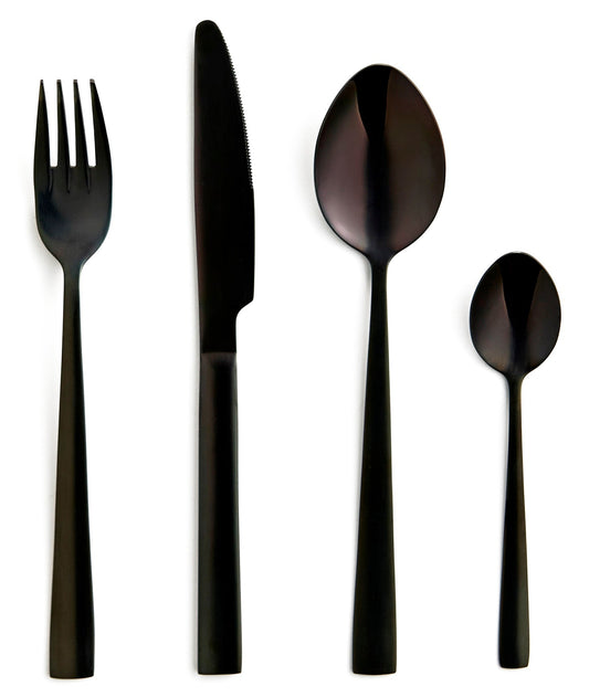 Flatware Silverware 16 Piece Cutlery Utensils Set for 4, Black - DecoElegance -