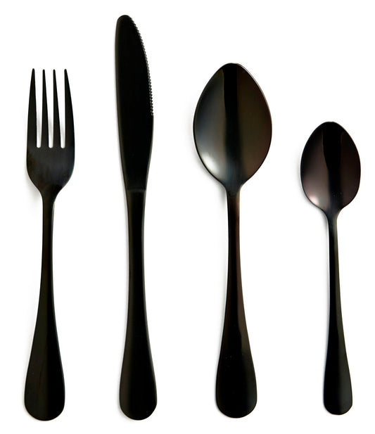 Flatware Silverware 16 Piece Cutlery Utensils Set for 4, Black - DecoElegance -