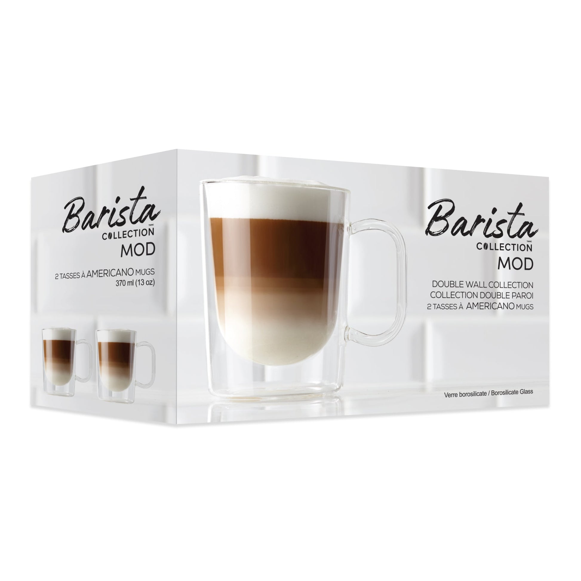 Insulated Double-Wall Glass Coffee Tea Hot or Cold Beverage Mug 2 Piece Set 370ml, Barista - DecoElegance - Coffee & Tea Cups