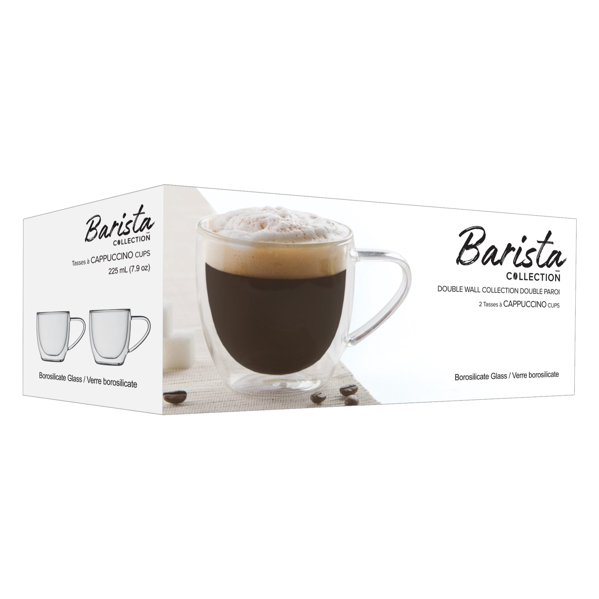 Insulated Double-Wall Glass Coffee Tea Hot or Cold Beverage Mug 4 Piece Set 225ml, Barista - DecoElegance - Coffee & Tea Cups