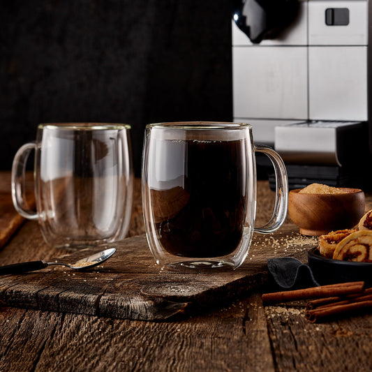 Insulated Double-Wall Glass Coffee Tea Hot or Cold Beverage Mug 4 Piece Set 350ml, Barista - DecoElegance - Coffee & Tea Cups