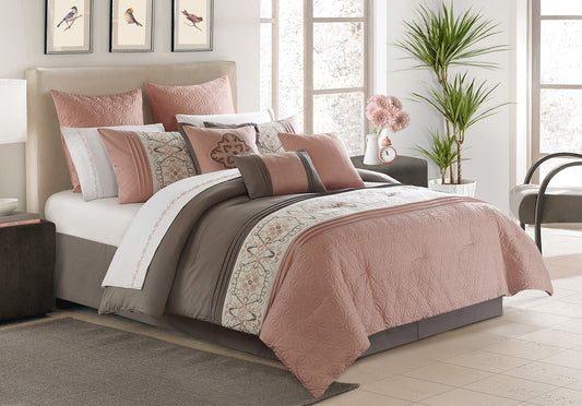 Microfiber 7 Piece Alysha Comforter Bedding Set D Pink - DecoElegance - Bedding Comforter Set