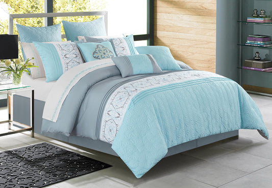 Microfiber 7 Piece Alysha Comforter Bedding Set King Blue - DecoElegance - Bedding Comforter Set