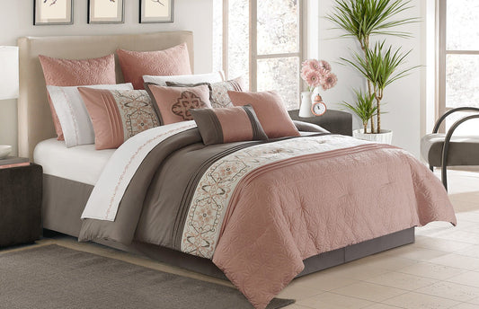 Microfiber 7 Piece Alysha Comforter Bedding Set King Pink - DecoElegance - Bedding Comforter Set