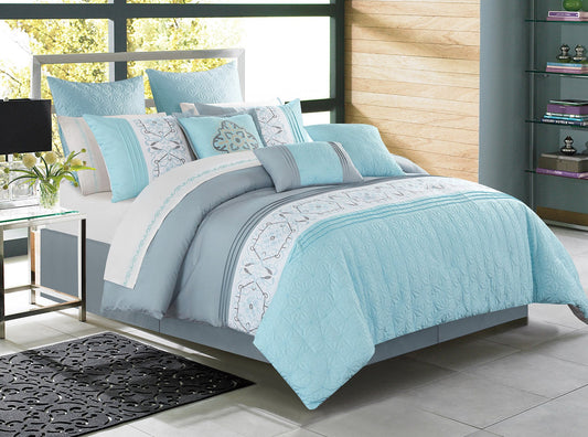 Microfiber 7 Piece Alysha Comforter Bedding Set Queen Blue - DecoElegance - Bedding Comforter Set