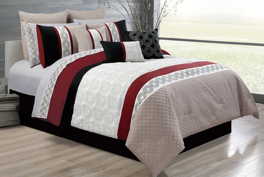 Microfiber 7 Piece Comforter Bedding Set D 80X90 Bistro Beige - DecoElegance - Bedding Comforter Set