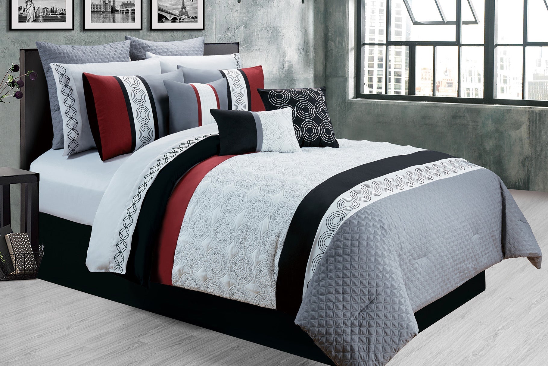 Microfiber 7 Piece Comforter Bedding Set D 80X90 Bistro Grey - DecoElegance - Bedding Comforter Set
