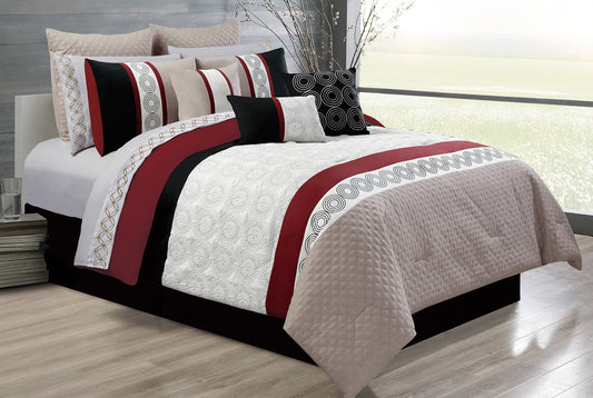 Microfiber 7 Piece Comforter Bedding Set King 104X92 Bistro Beige - DecoElegance - Bedding Comforter Set