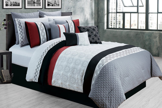 Microfiber 7 Piece Comforter Bedding Set King 104X92 Bistro Grey - DecoElegance - Bedding Comforter Set