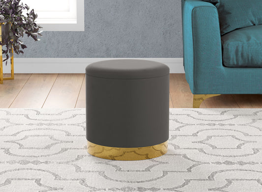 Ottoman Cylindre Velvet Grey Gold Metal - DecoElegance - Ottoman Pouf