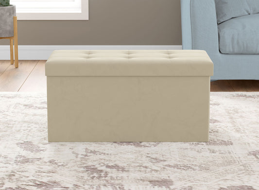 Ottoman Rectangular With Storage Velvet Cream - DecoElegance - Ottoman Pouf