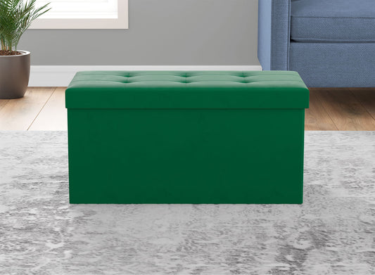 Ottoman Rectangular With Storage Velvet Forest Green - DecoElegance - Ottoman Pouf