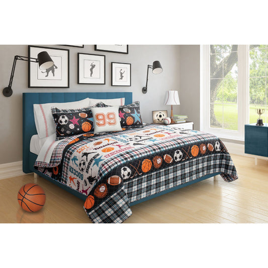 Quilt 3 Piece Set Double/Queen All Star Black - DecoElegance - Bedding Quilt Set