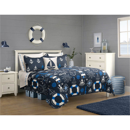 Quilt 3 Piece Set Double/Queen Nautical - DecoElegance - Bedding Quilt Set