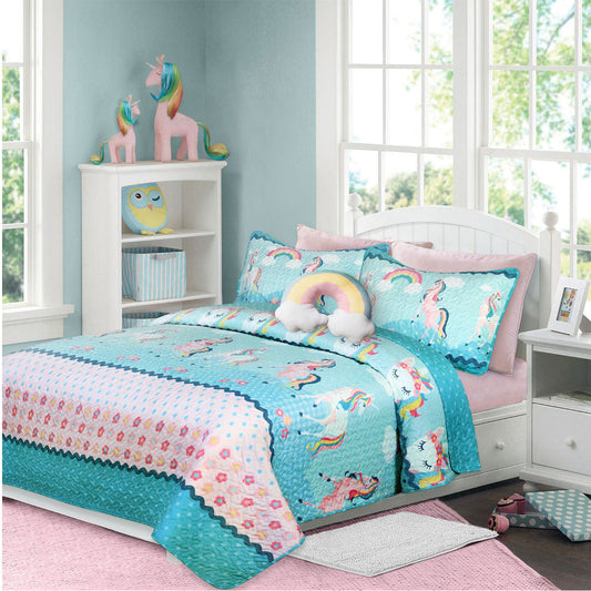 Quilt 3 Piece Set Double/Queen Rainbow - DecoElegance - Bedding Quilt Set