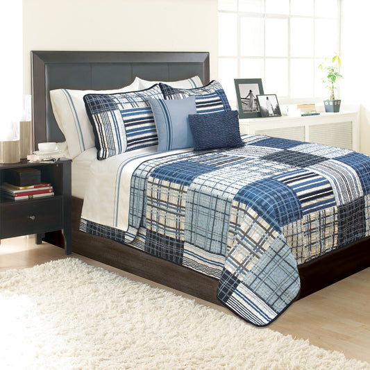 Quilt 3 Piece Set Duncan King Navy - DecoElegance - Bedding Quilt Set