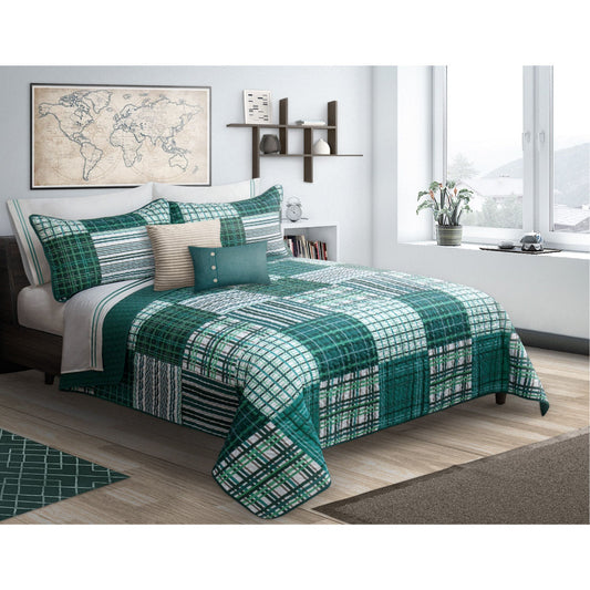 Quilt 3 Piece Set Duncan King Teal - DecoElegance - Bedding Quilt Set