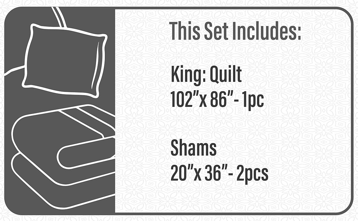 Quilt 3 Piece Set Duncan King Teal - DecoElegance - Bedding Quilt Set