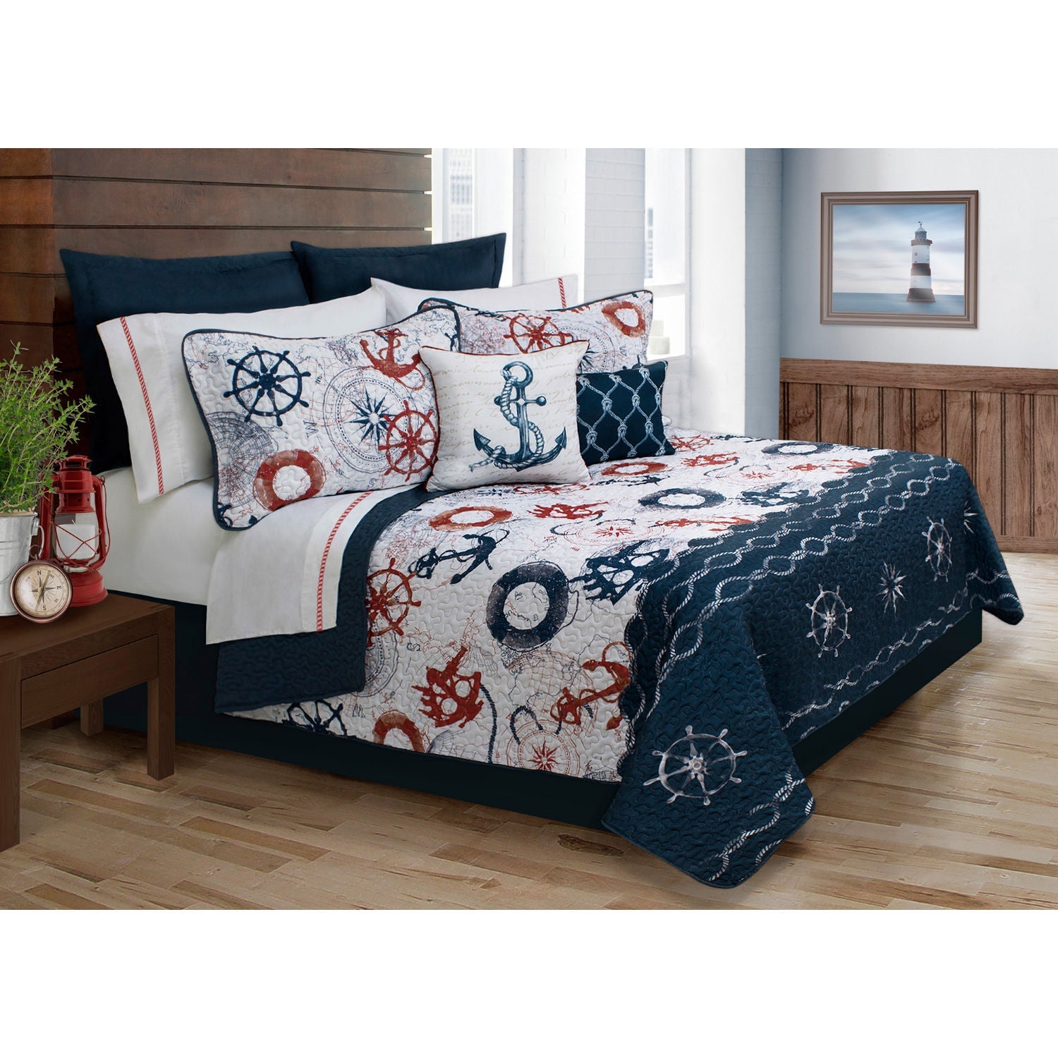 Quilt Bedding Set 4Pc Bay Harbour Twin Navy - DecoElegance - Bedding Quilt Set