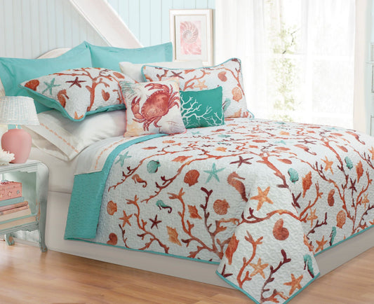 Quilt Bedding Set 5 Piece Azure King Aqua - DecoElegance - Bedding Quilt Set