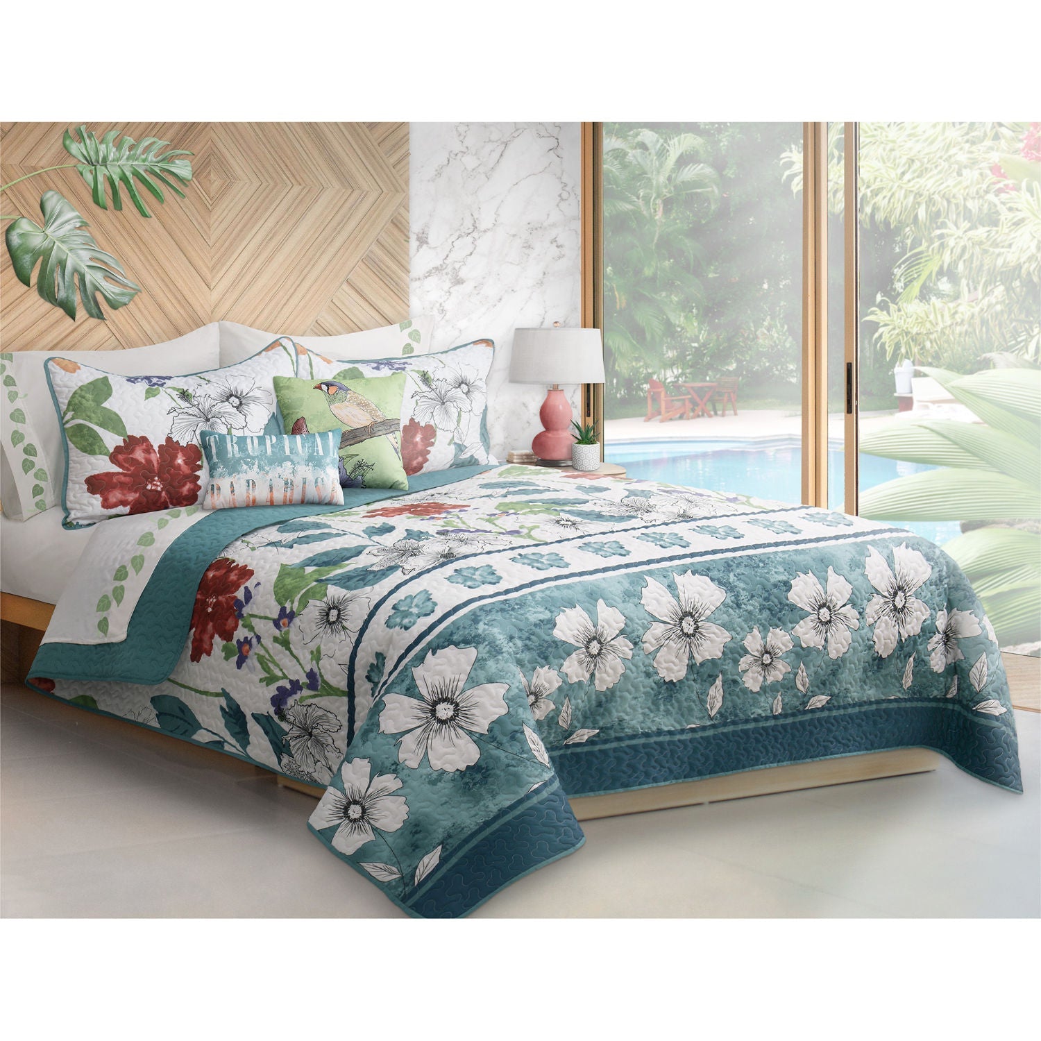 Quilt Bedding Set 5 Piece Printed King Paradise - DecoElegance - Bedding Quilt Set