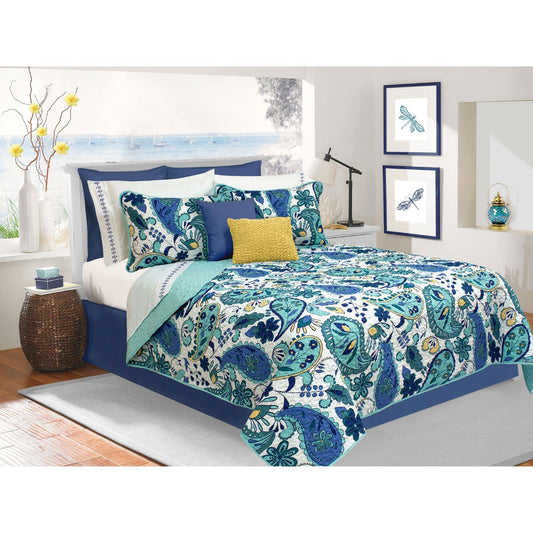 Quilt Bedding Set Woven 3 Piece Set Double/Queen Bliss Blue - DecoElegance - Bedding Quilt Set