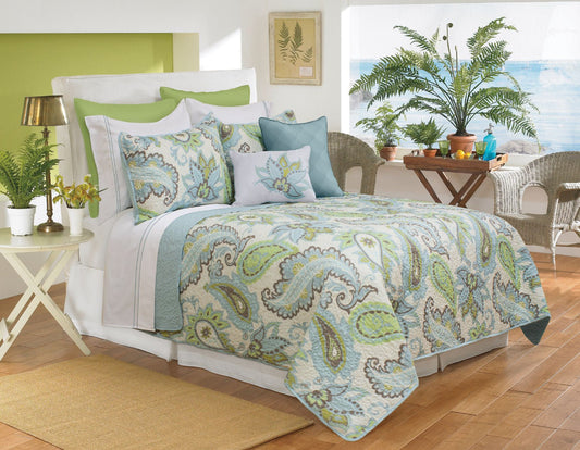 Quilt Bedding Set Woven 3 Piece Set Double/Queen Katy Aqua - DecoElegance - Bedding Quilt Set