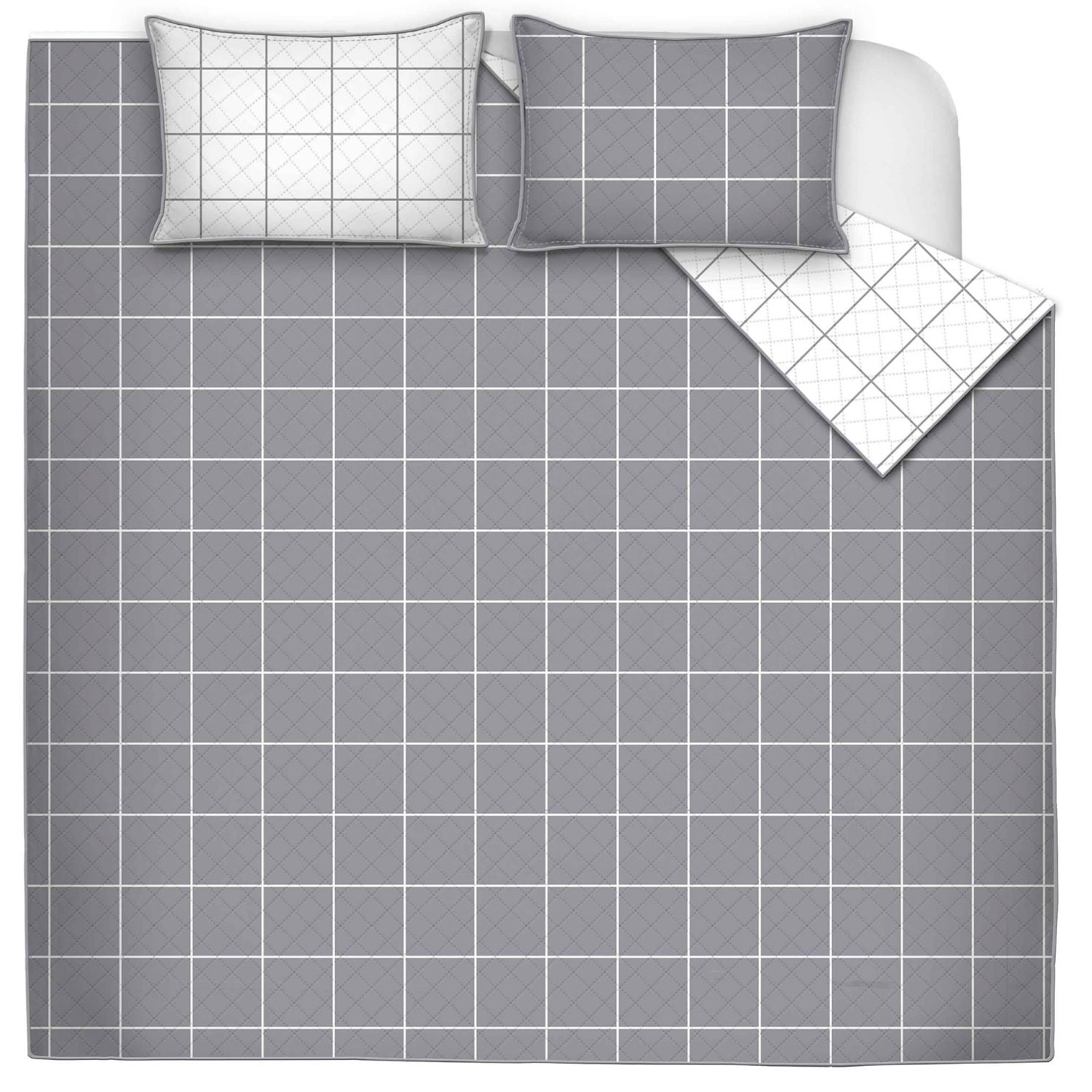 Quilt Bedding Set Woven Printed 2 Pieces 64X86 Large Grey Check - DecoElegance - Bedding Quilt Set