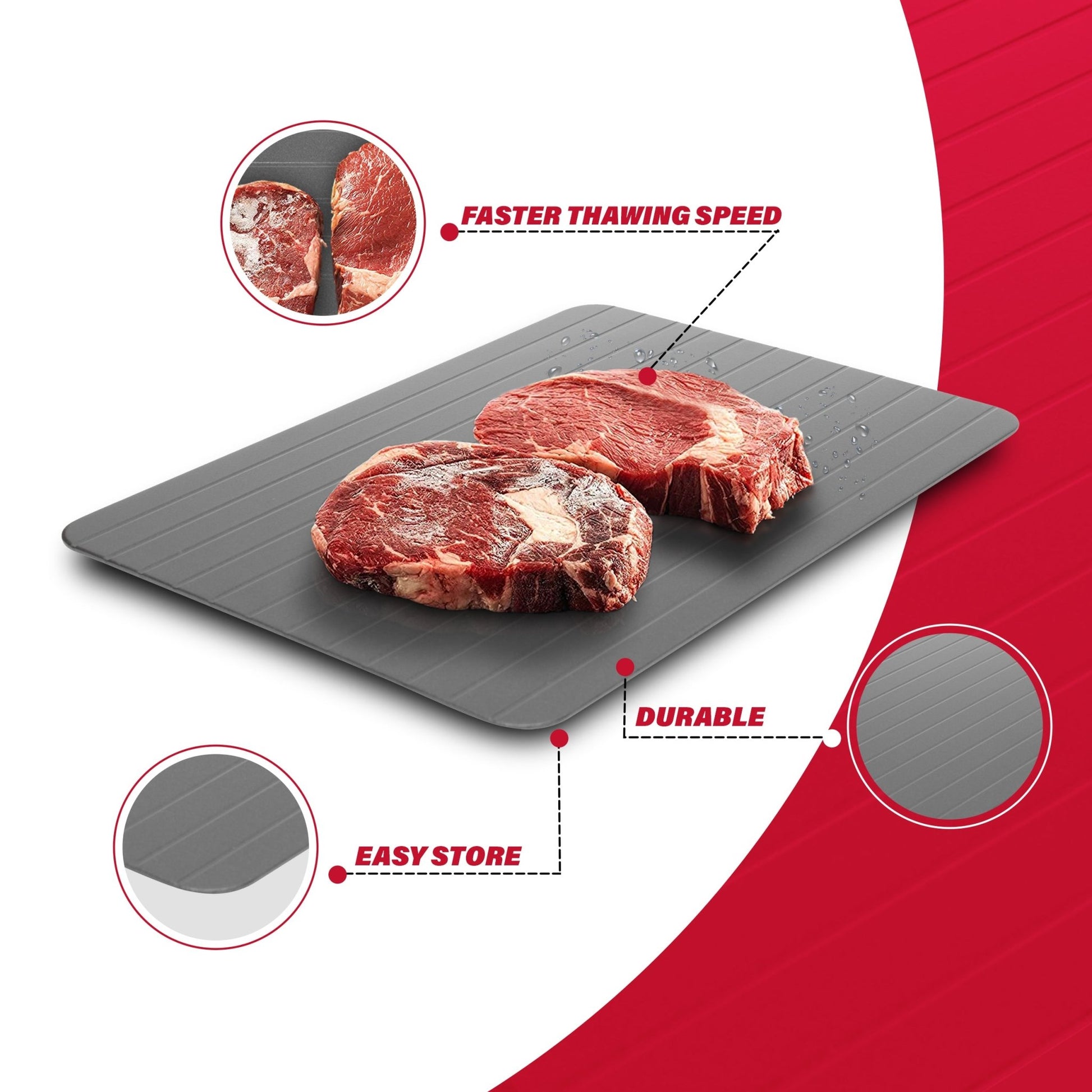 Rapid Defrosting Tray, Defrost Chicken, Steak and Other Meats Quickly, No Mess Tray Included, Thaw Frozen Foods Faster Without a Microwave or Hot Water, Quick and Safe - DecoElegance -