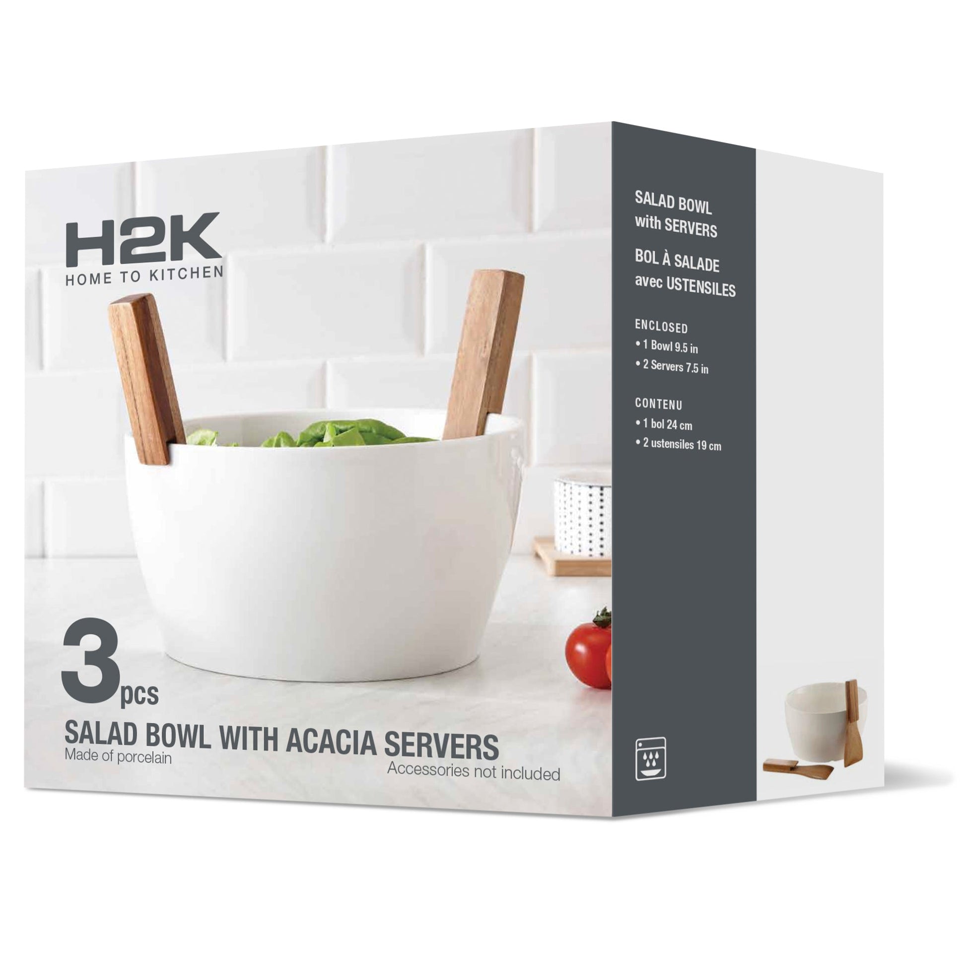 Salad Set Bowl With Acacia Servers - DecoElegance - Dinnerware Set
