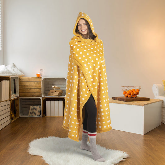 Super Soft Faux Fur Hooded Blanket Throw Home Decor Bedding 48X65 Mustard - DecoElegance - Blanket Throw Home Bedding