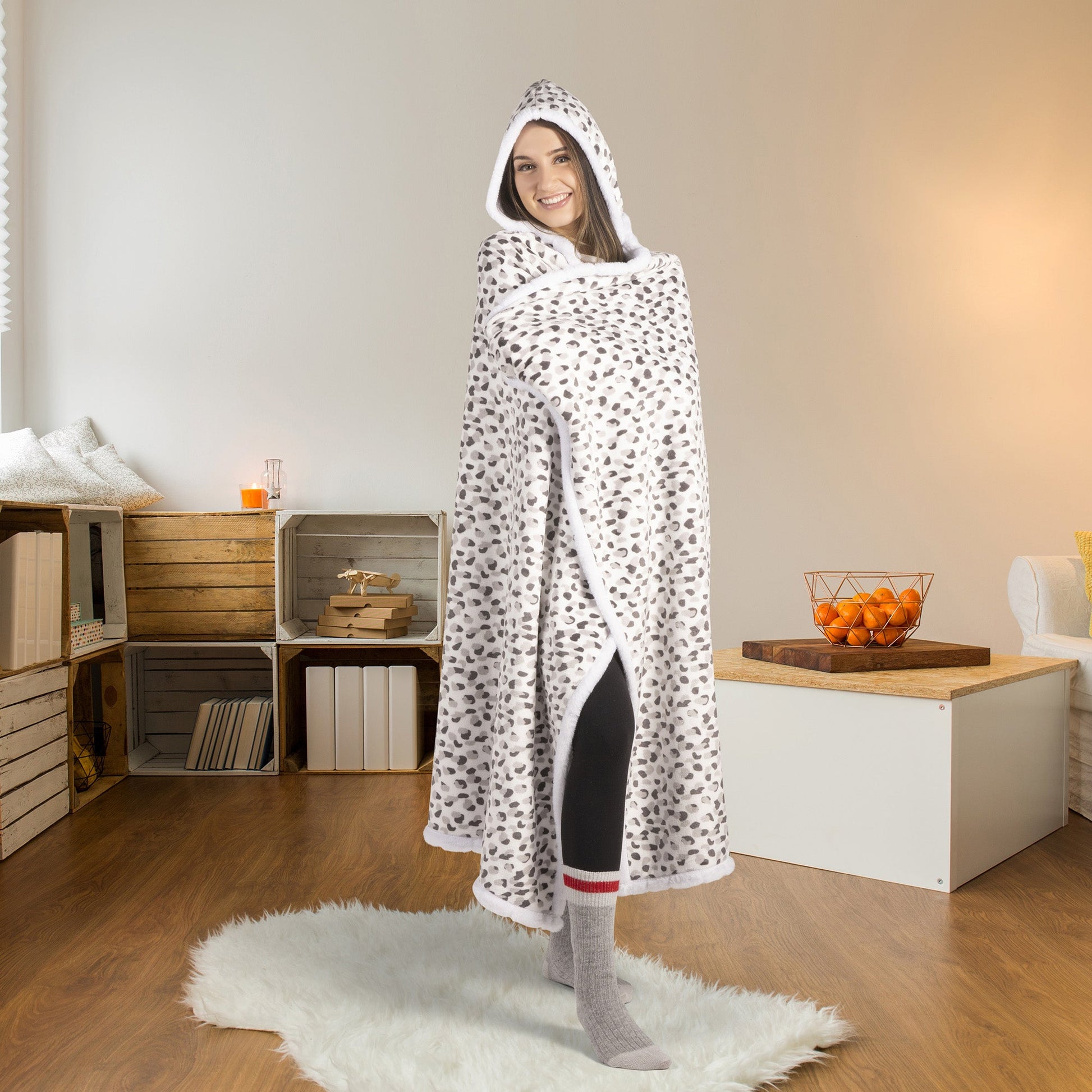 Super Soft Faux Fur Hooded Blanket Throw Home Decor Bedding 48X65 White - DecoElegance - Blanket Throw Home Bedding