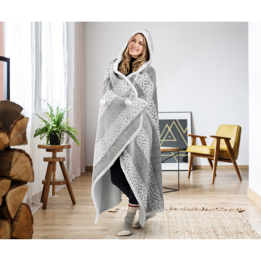 Super Soft Faux Fur Hooded Blanket Throw Home Decor Bedding 51X71 Grey - DecoElegance - Blanket Throw Home Bedding
