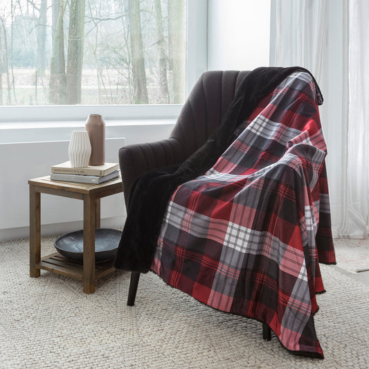 Super Soft Faux Fur Reversible Blanket Throw Sherpa Home Decor Bedding 48X60 Classic Red Plaid - DecoElegance - Blanket Throw Home Bedding