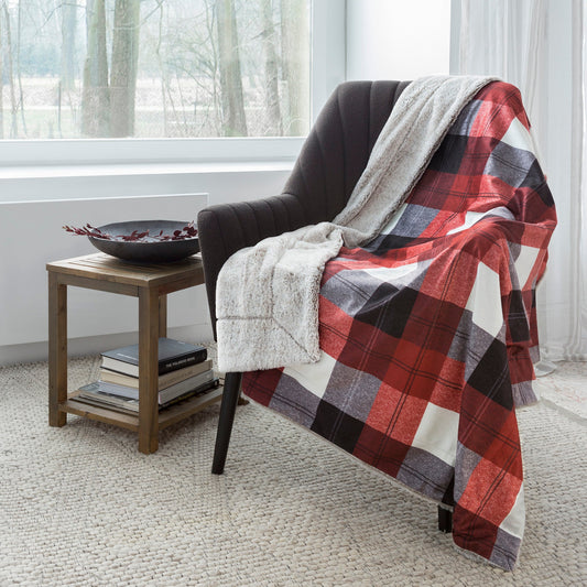 Super Soft Faux Fur Reversible Blanket Throw Sherpa Home Decor Bedding 48X60 Winter Plaid - DecoElegance - Blanket Throw Home Bedding