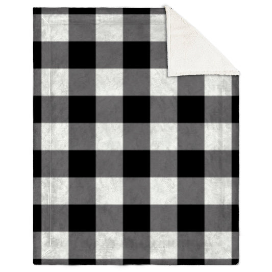 Super Soft Faux Fur Sherpa Blanket Throw Home Decor Bedding 48X60 Black And White Buffalo Plaid - DecoElegance - Blanket Throw Home Bedding