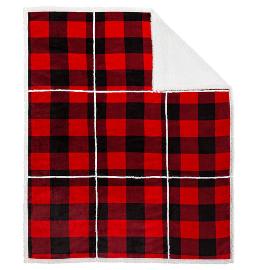 Super Soft Flannel Sherpa Blanket Throw Home Decor Bedding 48X60 Red Buffalo Plaid - DecoElegance - Blanket Throw Home Bedding