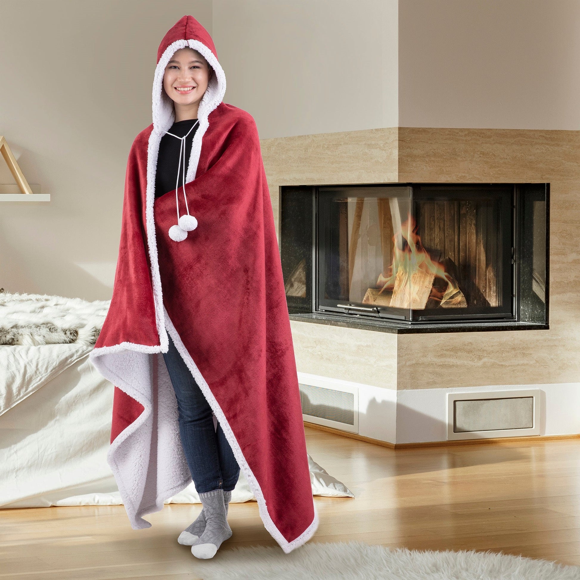 Super Soft Hooded Blanket Throw Home Decor Bedding 51X71 Biking Red - DecoElegance - Blanket Throw Home Bedding