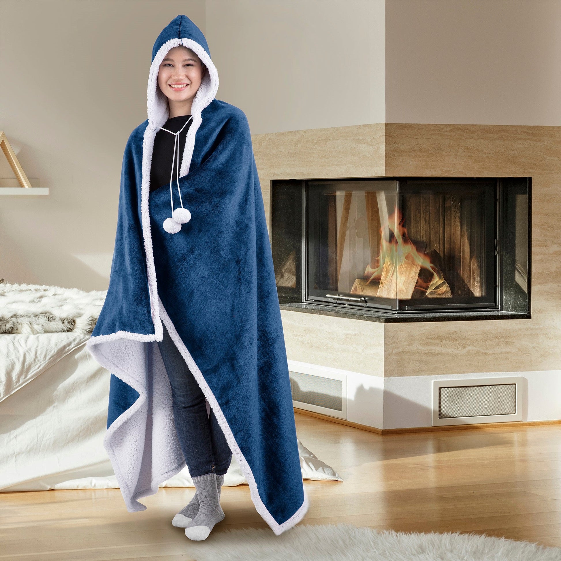 Super Soft Hooded Blanket Throw Home Decor Bedding 51X71 China Blue - DecoElegance - Blanket Throw Home Bedding
