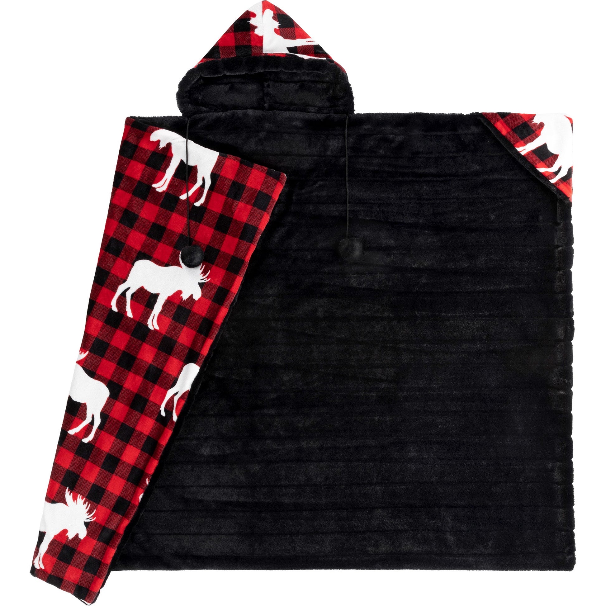 Super Soft Hooded Faux Fur Blanket Throw Home Decor Bedding 48X65 Red Plaid Moose - DecoElegance - Blanket Throw Home Bedding