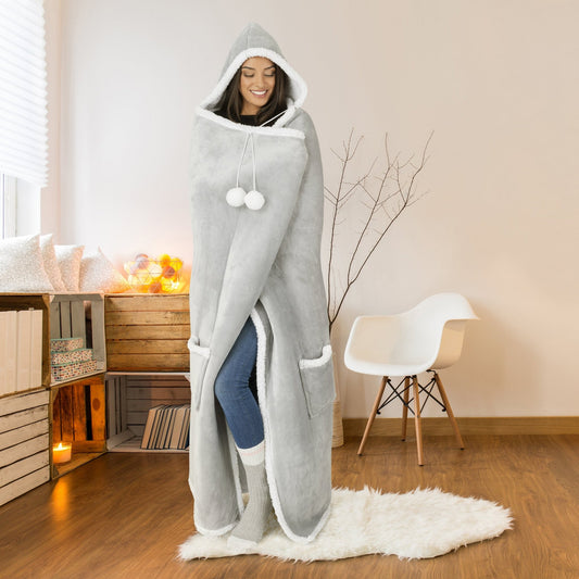 Super Soft Hooded Flannel Blanket Throw Home Decor Bedding 51X71 Grey - DecoElegance - Blanket Throw Home Bedding